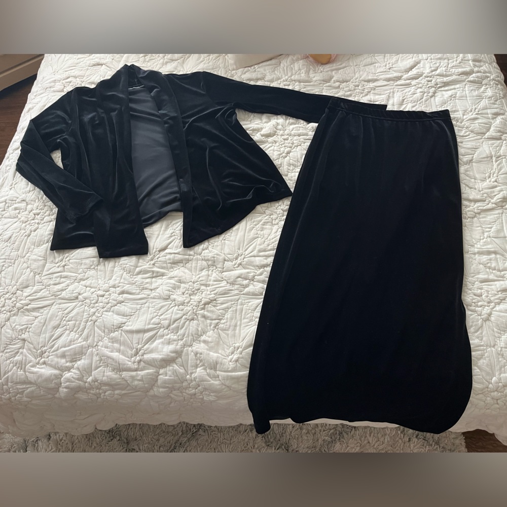 Black Velvet Jacket & Skirt Set